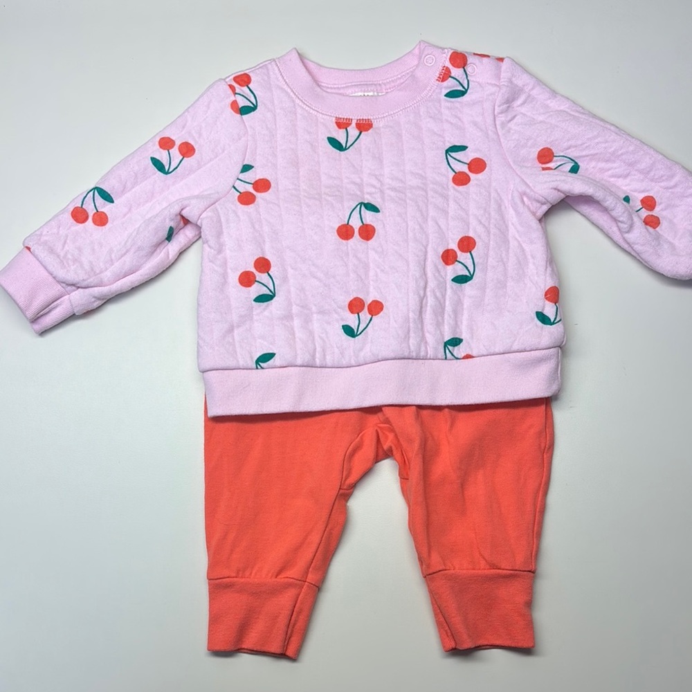 Cat & Jack Pink Cherry Print Baby Outfit- 3-6 Month